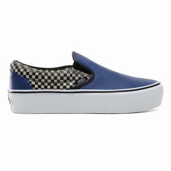 Vans Python Check Classic Slip-On - Naisten Platform kengät - Sininen/Valkoinen